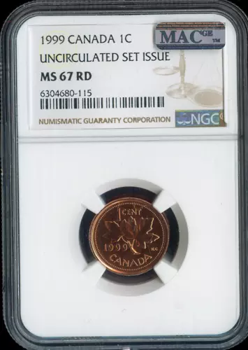 1999 Canada Small Cent 1C NGC MS67 RD - Quality