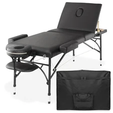 Portable Massage Table - Aluminum Tri-Fold Legs and Carrying Case - Black