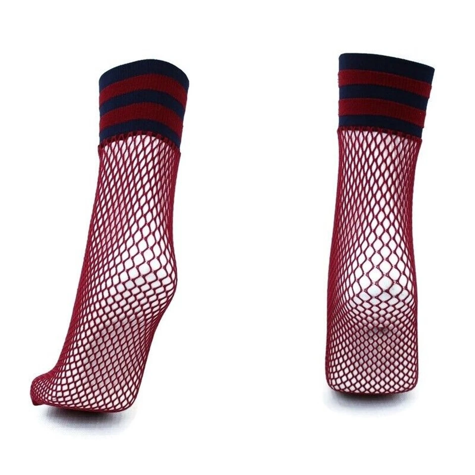 NOVO 2 Pares de Meias Free People Riot Sport Rede de Pesca Tornozeleira Vinho Vermelho Tamanho Único - Imagem 2 de 4