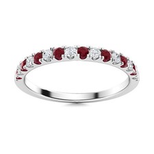Half Eternity Band Ring 2MM Round Ruby 925 Sterling Silver Women Wedding Ring