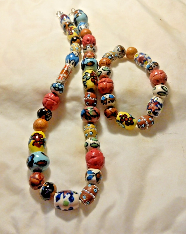 Ceramic Necklace And Matching Bracelet Orange Tones Excellent Condition