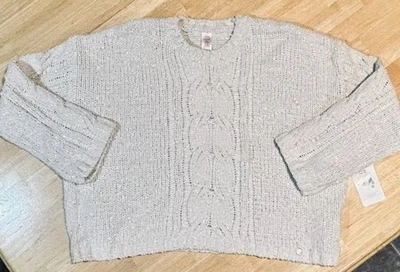 NWT Justice Girls XL (16/18) Cable Knit Sweater Sparkly Look , Color-Silver Fern - Image 1 of 4