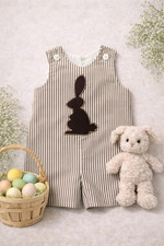 Boys smocked brown stripe cotton romper chocolate easter bunny 4t  NWT