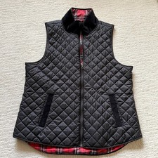 Bass Reversible Quilted Vest XL Black Diamond Plaid Red Full Zip Pockets Classic