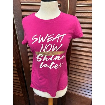 Skechers Womens Sweat Now Shine Later Graphic Tee Pink Short Sleeve Size S