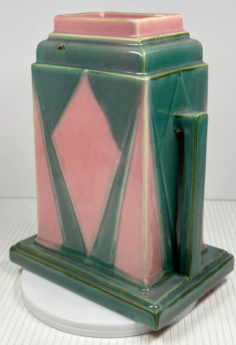 Roseville Art Pottery FUTURA Jukebox Vase 386 8 Pink/Grey Buttressed Art-Deco!