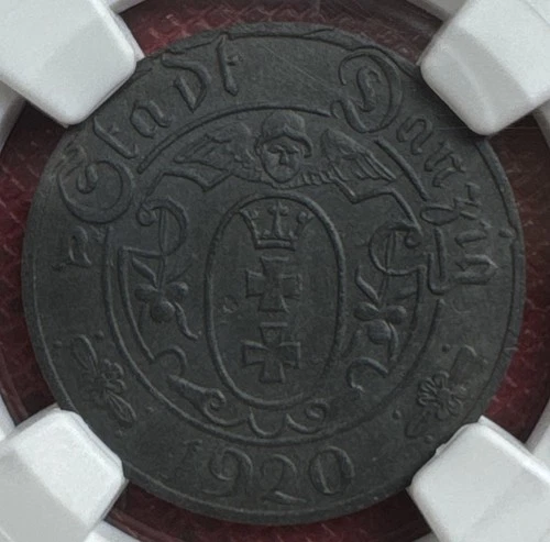 Danzig, Free City 1920 Zinc 10 Pfennigs. Small “10.” NGC UNC Details. KM# Tn1