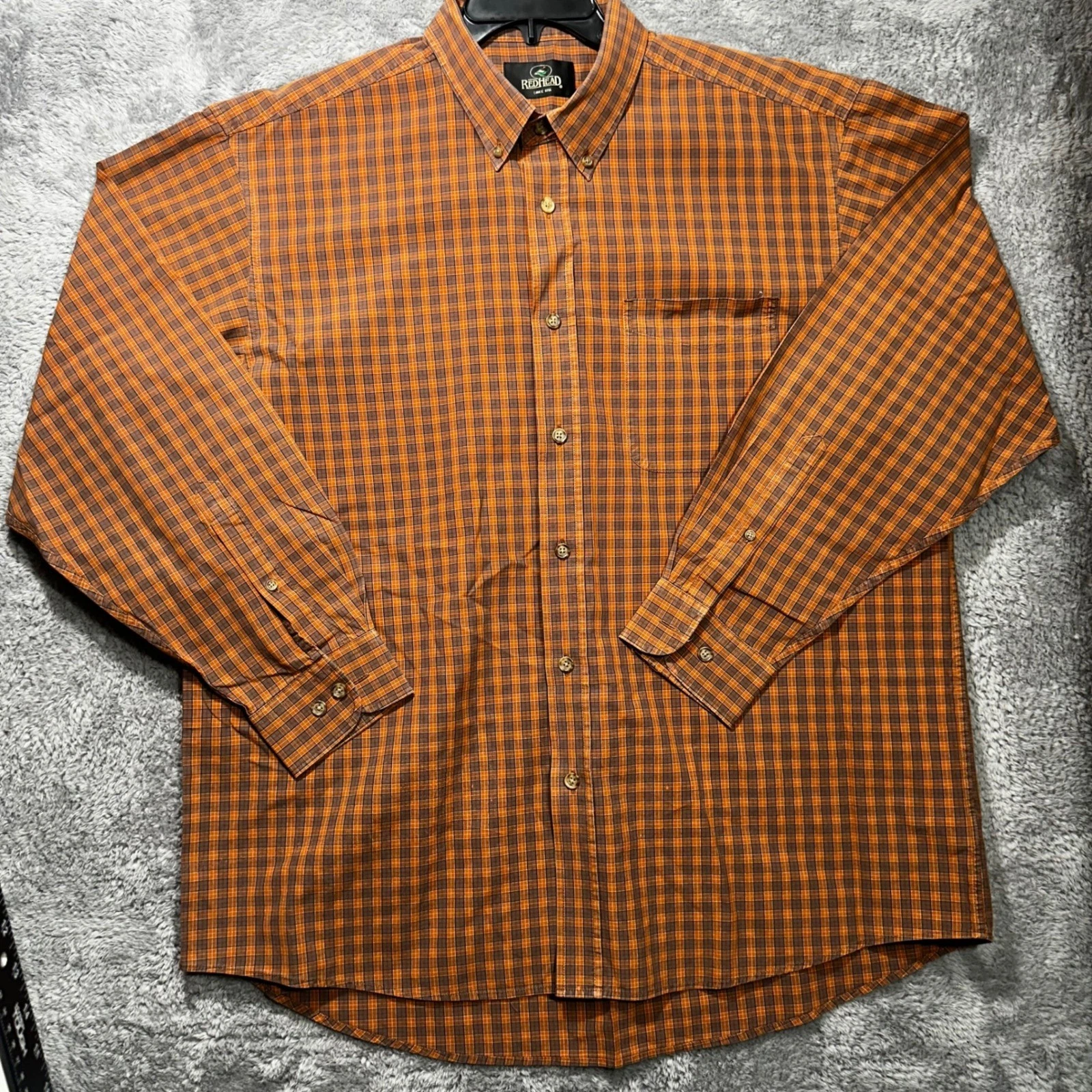 RedHead Plaid Button Down Shirt Mens XL Orange Brown Long Sleeve Cotton Outdoors