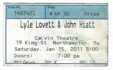 Lyle Lovett & John Hiatt 1/15/11 Northampton MA Calvin Theatre Rare Ticket Stub
