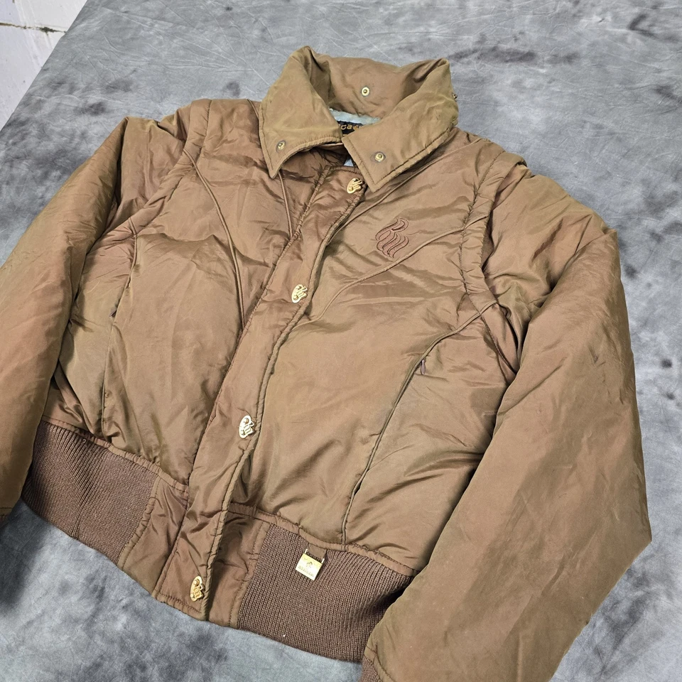 Chaleco Chaqueta Convertible Vintage Y2K Rocawear Mujer Mediano Puffer Marrón Script Foto 2 de 4