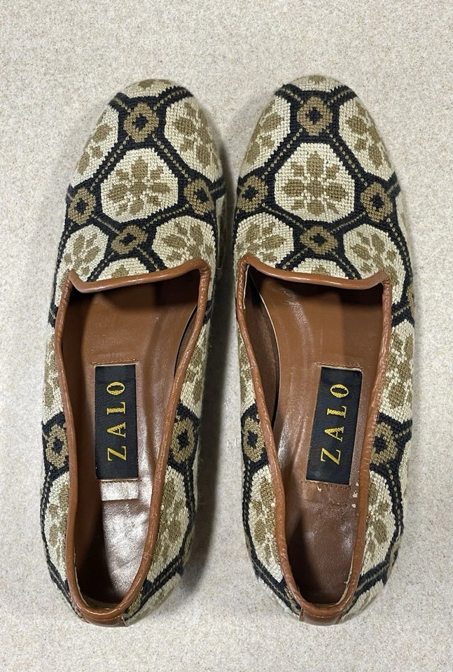 Zalo Needlepoint Vintage Mocasines Mujer Zapatos Talla 7.5 Tapiz Zapatillas España Foto 4 de 4