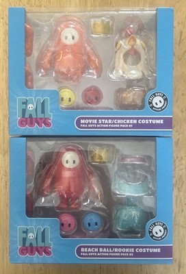 Fall Guys Figure Pack 01 Movie Star/Chicken & 02 Beach Ball/Rookie Costumes Lot