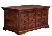 Ausgefallener Kolonialstil Couchtisch M. 12 Schubladen Holz Akazie Dunkel Massiv