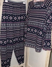 NEW Cuddl Duds XL Lounge Sweater Knit PJ NAVY/PINK Soft Stretch Cozy Jogger