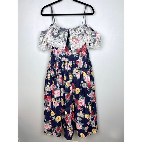 Jessica McClintock Gunne Sax 90s Lace Floral Off Shoulder Dress Vintage 13/14 - Picture 8 of 14