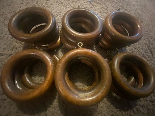 Vintage Wooden curtain rings Decorative Wood Ring w/ Detachable Clip Set of 19 P