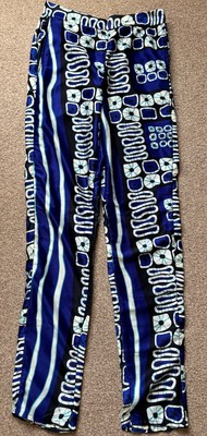 Grass-Fields seidige Damenhose afrikanisches Muster blau UK 12 US 8