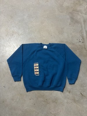 Vintage 90s Fruit of the Loom Blank Crewneck Sweatshirt NOS Blue Raglan DS Large