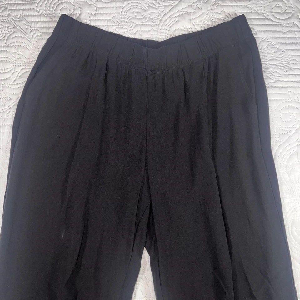 Pantalones Eileen Fisher Talla Grande Negro Crepé 100% Seda Pull On Fluido Clásico Básico Foto 2 de 4