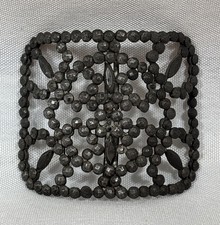 Antique French Cut Steel Sash Buckle Made in France Openwork Victorian Deco