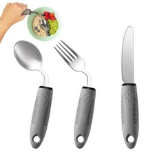 3-Piece Adaptive Utensils Set - 42  Angled Parkinsons Utensils, 2.5 oz Weight...