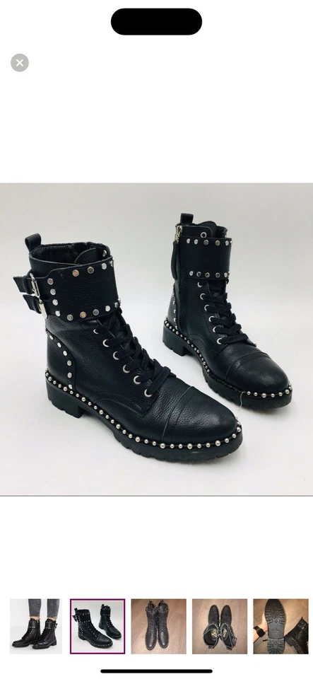 Sam Edelman Jennifer Studded Black Leather Combat Boots Buckle Strap Zipper 9 - Image 4 of 4