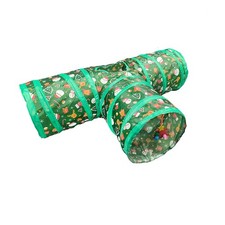 Christmas Cat Tunnel 3-Way Tube Toy Foldable Holiday Play Crinkle Peek Holes