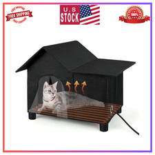 Large Heated Outdoor Cat House Weatherproof with Heating Pad Shelter for Cats