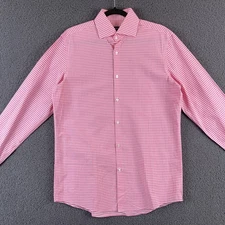 BOSS Hugo Boss Shirt Mens 15.5 34/35 Pink Gingham Check Sharp Fit Long Sleeve