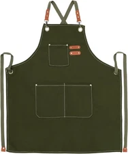 Chef Apron for Women Men with Pockets, Cotton Canvas Cross Back Adjustable Garde