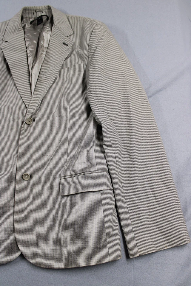 Marc Jacobs Blazer Mens Large Beige Gray Pinstripe Cotton Sport Coat Made USA - Image 2 of 4