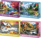 4-Pack 100 Piece Puzzles for Adults 4 Seasons Country Cottages Large Piece Puzzl