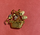 Unique Gold Tone Easter Basket w/Eggs and Bow Spring Clasp HTF One Like This!!! — photo 1