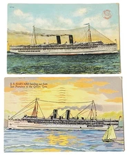 1927-30 Vtg 2 Postcard Lot SS Yale, SS Harvard, LA Steamship Company, SF-LA-SD
