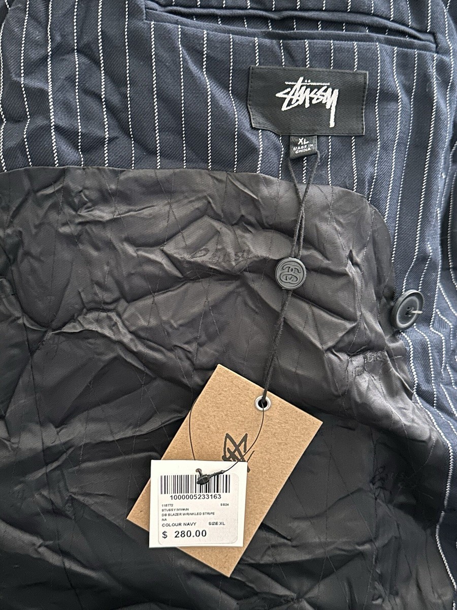 Stussy Wrinkled Stripe Double-Breasted Blazer Size XL Brand Stussy Wrinkled Stripe Double-Breasted Blazer Size XL Brand