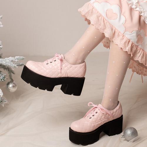 Womens Fashion Lace Up High Platform Block Heels Closed Toe Shoes Cute  Nightclub | eBay
