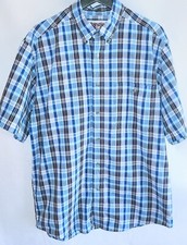 Wrangler Rugged Mens XL Button Front Short Sleeve Shirt Plaid Blue