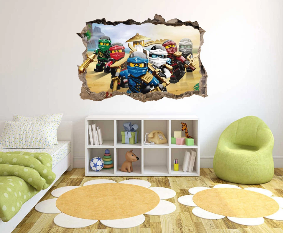 Serie Ninjago - Efecto de pared roto 3D - Calcomanía de pared para decoración de guardería del hogar Foto 2 de 4