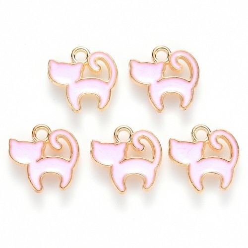 10 x Rosa Katze Charms - Gold Emaille Katze Charms 2,2 cm - Glückskatze Charms - Bild 1 von 2