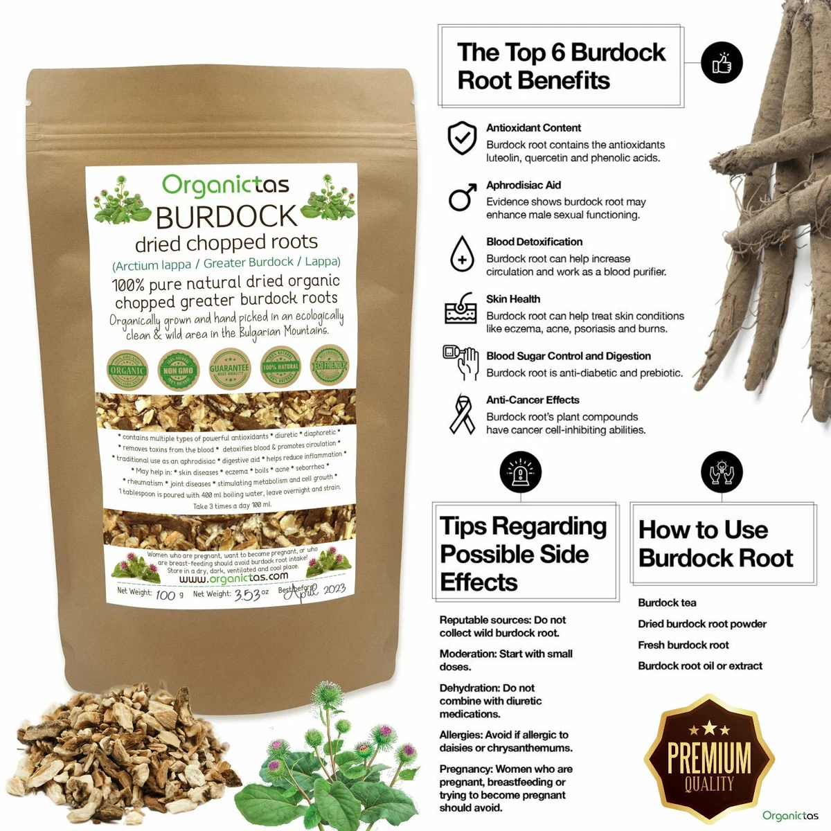 Burdock Root Tea Organic Dried Cut Loose for Detox Tea Infusion Health  Benefits | eBay