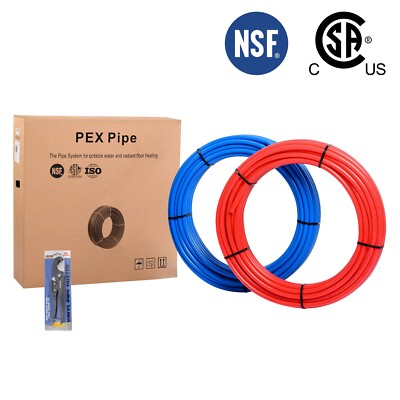 EFIELD Pex Pipe/Tubing 1/2'' 2 RollsX100ft (200ft)  Red &Blue For Potable Water