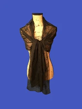 CEJON Sheer Chiffon/Sequin Evening Wrap, Black, Pre-owned Vintage, EXCELLENT