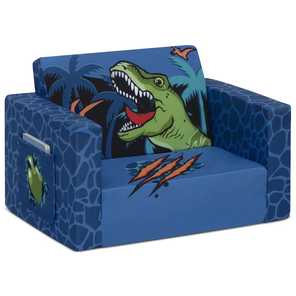 Dinosaur Blue Flip Out Chair To Lounger Couch Sofa For Kids Boys Toddlers 1-3 - Image 2 of 4