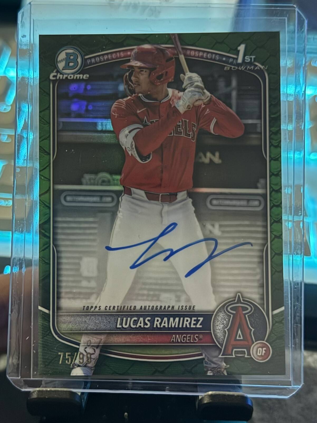 2025 Bowman Lucas Ramirez 1st Auto Chrome Green Reptilian Refractor 75/99 Angels
