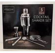 Lifestyle Products Stainless Steel Cocktail Shaker Set 5 Pc New In Box 