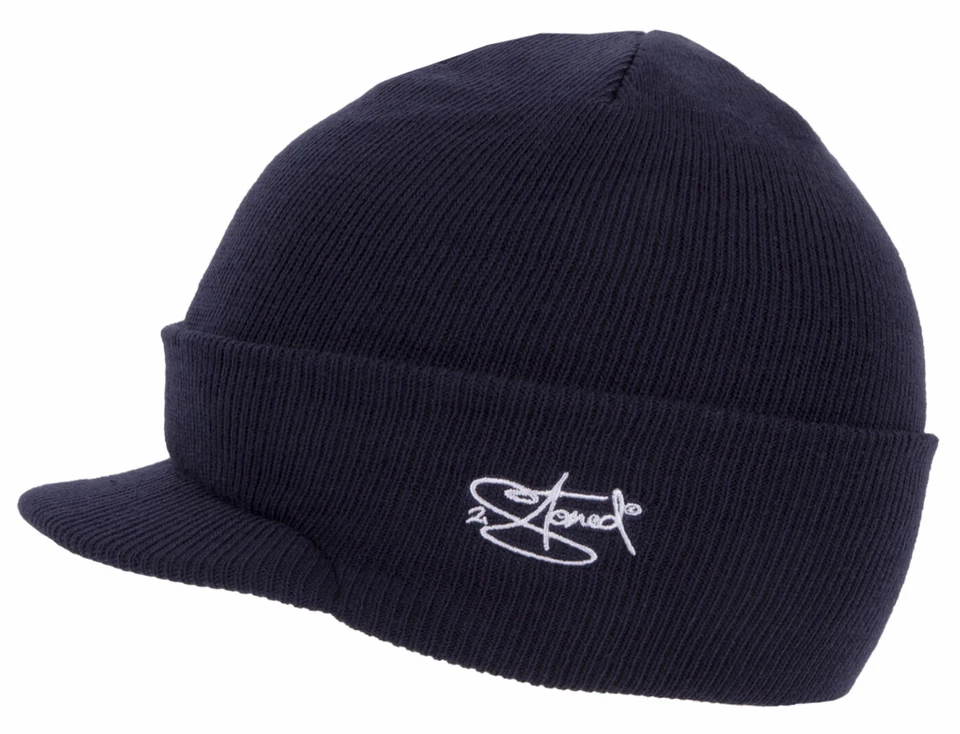 2Stoned Winter-Mütze mit Schirm Visor Beanie Cap Deluxe Dark Navy für Erwachsene