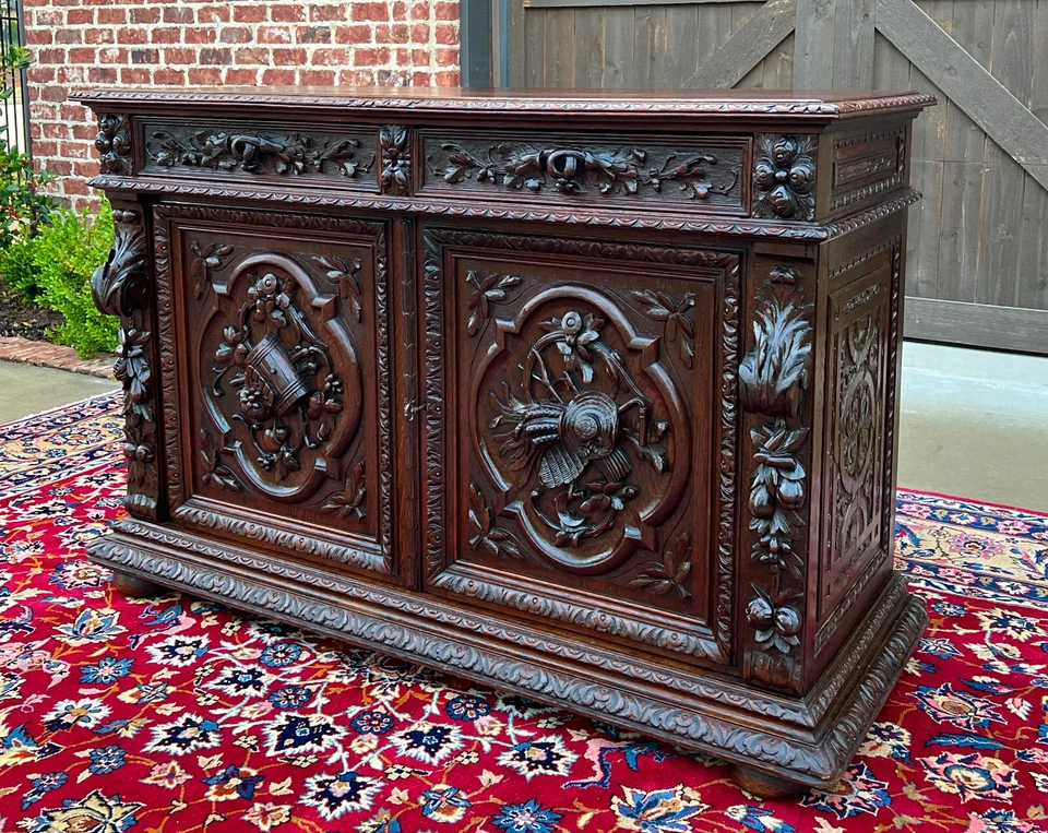 Antiguo aparador de servidor francés buffet caza cosecha armario roble Selva Negra 19C Foto 2 de 4