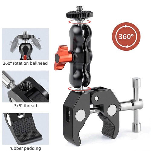 Double Ball Head Super Clamp Mount Arm for Video Light DSLR Camera Monitor New - Picture 5 of 7