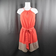 Express Womens Dress Small Orange Tan Blouson Sheer Retro Y2K Timeless Secretary