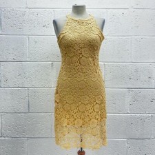 PINK VANILLA YELLOW LACE MINI DRESS CROCHET FLORAL SLEEVELESS LINED BNWT UK 8